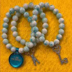 Turquoise and White Beaded Bracelet Set with Charms